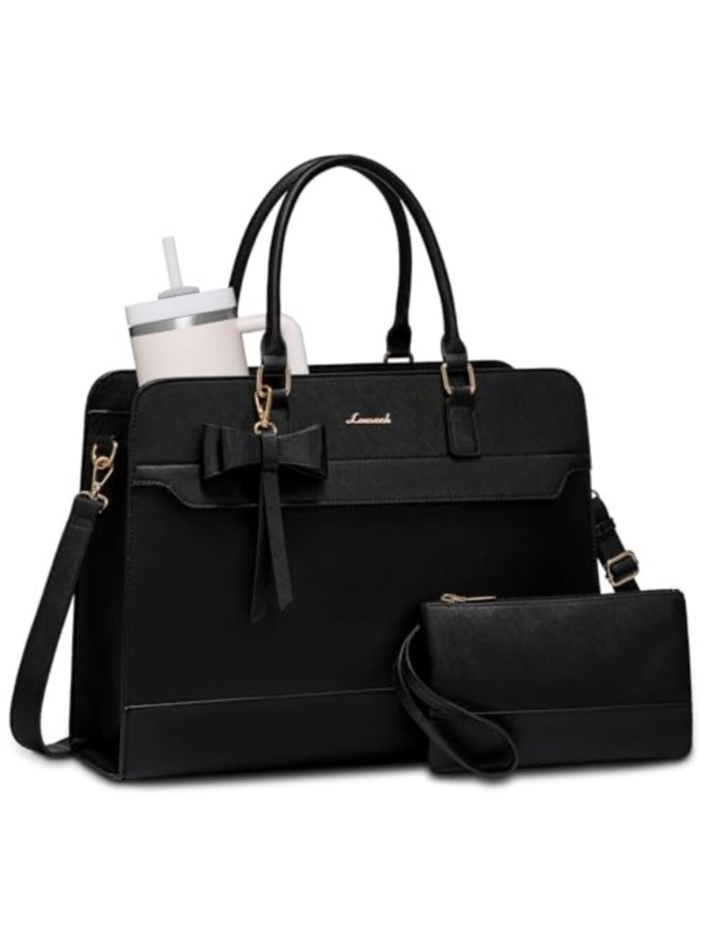 LOVEVOOK Water-Resistant PU Leather Laptop Tote Bag Fits 15.6 Inch Computer